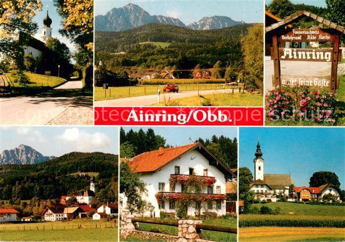 Ainring Berchtesgaden Bayern Kirche Panorama Begruessungsschild Gasthaus – Ansichtskarte Ainring