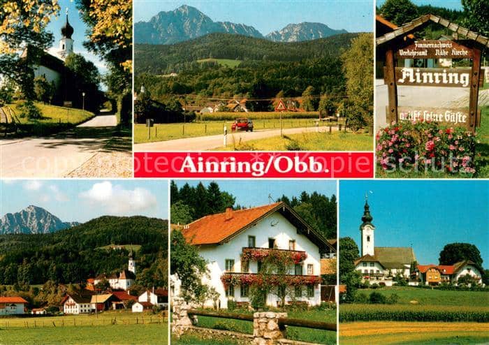 Ainring Berchtesgaden Bayern Ansicht mit Kirche Landschaft Alpen – Ansichtskarte Ainring