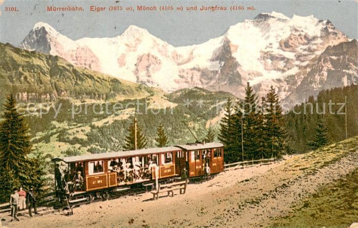 Muerrenbahn mit Eiger Moench und Jungfrau – Ansichtskarte