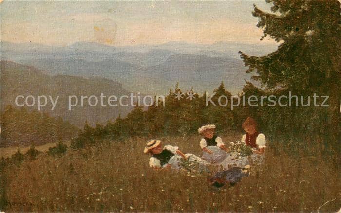 Harbers E. Schwarzwaldkuenstler Serie 1 Nr 6 geschwister Moos – Ansichtskarte