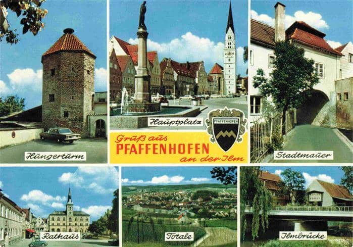 Pfaffenhofen Ilm Hungerturm Hauptplatz Stadtmauer Rathaus Totale Ilmbruecke – Ansichtskarte Pfaffenhofen