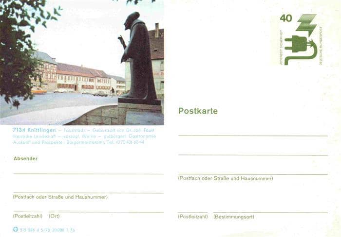 Knittlingen Faustdenkmal Stadtblick – Ansichtskarte Knittlingen