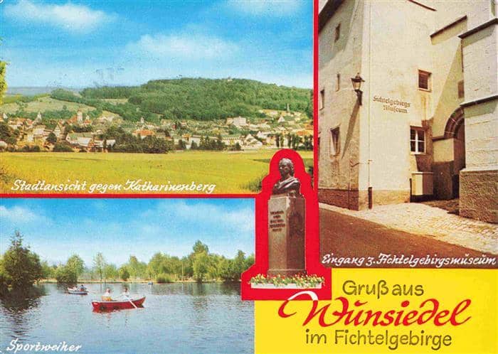 Wunsiedel Panorama Blick gegen Katharinenberg Fichtelgebirgsmuseum Sportweiher – Ansichtskarte Wunsiedel