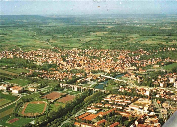 Bietigheim-Bissingen Fliegeraufnahme mit Sportstadion und Viadukt – Ansichtskarte Bietigheim-Bissingen