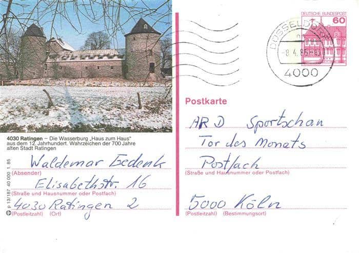 Ratingen Wasserburg Haus zum Haus 12. Jhdt. Wahrzeichen der 700 Jahre alten Stad – Ansichtskarte Ratingen