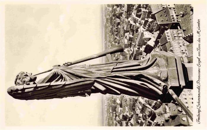 FREIBURG Breisgau BW Posaunen-Engel am Turm des Muensters – Ansichtskarte Freiburg im Breisgau