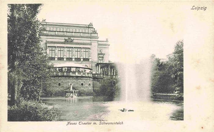 LEIPZIG Sachsen Neues Theater mit Schwanenteich – Ansichtskarte Leipzig