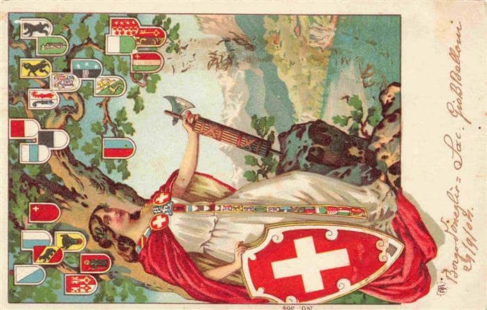 Helvetia Schweiz Flagen – Ansichtskarte