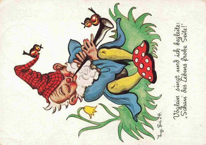 Zwerge Dwarfs Nains-- Voeglein singt – Ansichtskarte