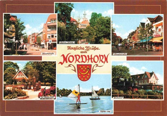 Nordhorn Hauptstrasse Reform Kirche Stadtpark Bahnhof Vechte See – Ansichtskarte Nordhorn