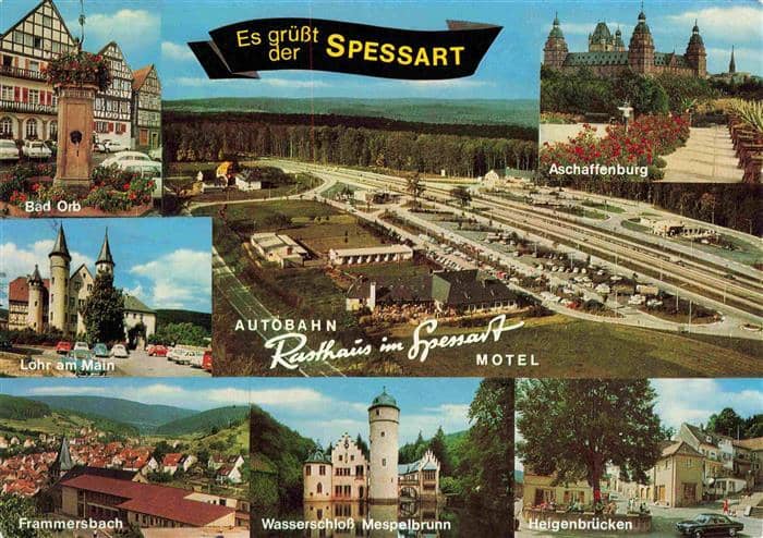 Heigenbruecken Autobahn Rasthaus im Spessart Luftaufnahme und Umgebung Bad Orb L – Ansichtskarte Heigenbrücken