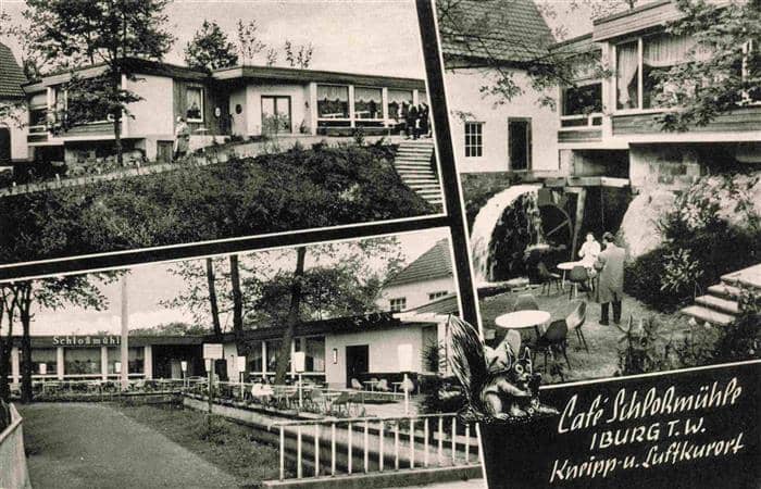 Iburg Bad Cafe Schlossmuehle Teilansichten Muehlrad – Ansichtskarte Bad Iburg
