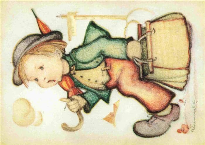 Hummel Kuenstler-AK-Nr. Wanderbub aus dem Hummelbuch The Little Wanderer – Ansichtskarte