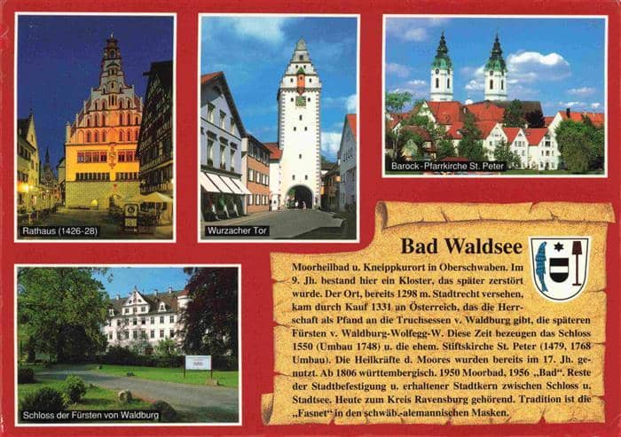 Bad Waldsee Rathaus Wurzacher Tor Barock Pfarrkirche St Peter Schloss der Fuerst – Ansichtskarte Bad Waldsee