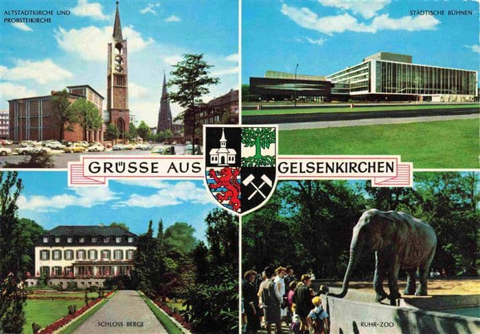 GELSENKIRCHEN NRW Altstadt und Probsteikirche Staedtische Buehnen Schloss Berge – Ansichtskarte Gelsenkirchen