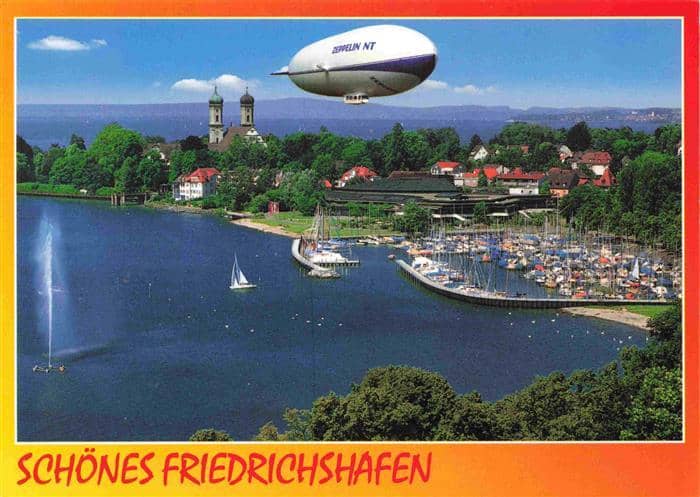 Friedrichshafen Bodensee Fliegeraufnahme mit Zeppelin – Ansichtskarte Friedrichshafen Bodensee