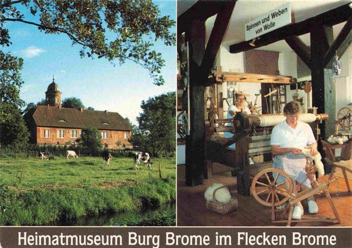 Brome Niedersachsen Heimatmuseum Burg Brome Spinnen und Weben von Wolle – Ansichtskarte Brome