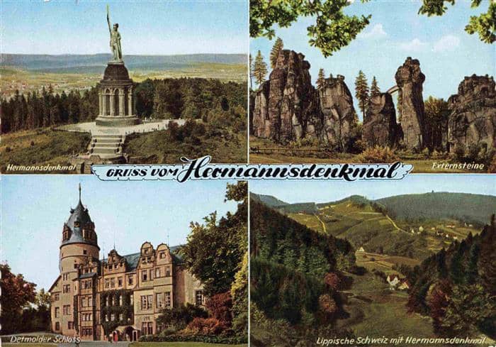 Hermannsdenkmal Externsteine Detmolder Schloss Lippische Schweiz Panorama – Ansichtskarte Hermannsdenkmal