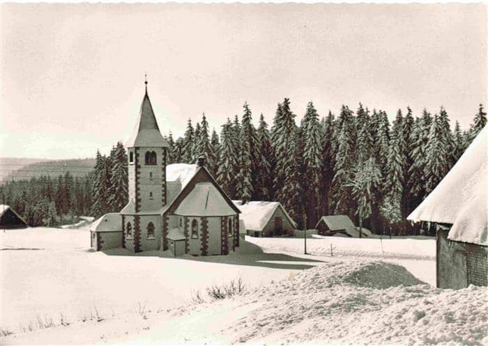 Kniebis Freudenstadt Winterpanorama mit Kirche – Ansichtskarte Freudenstadt