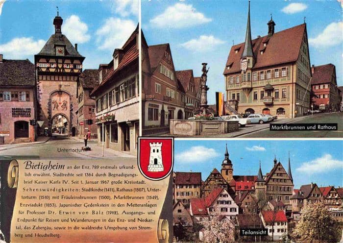 Bietigheim-Bissingen Enz BW Untertorturm Marktbrunnen Rathaus Teilansicht – Ansichtskarte Bietigheim-Bissingen