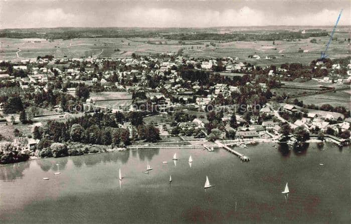 Holzhausen Ammersee UTTING Landsberg Bayern Ammersee See Segelboote Luftaufnahme – Ansichtskarte Utting a.Ammersee