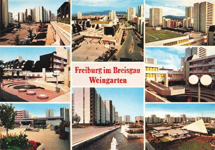 Weingarten Breisgau Hochhaeuser Neubausiedlung Fussgaengerzone Brunnen Einkaufsz – Ansichtskarte Freiburg im Breisgau