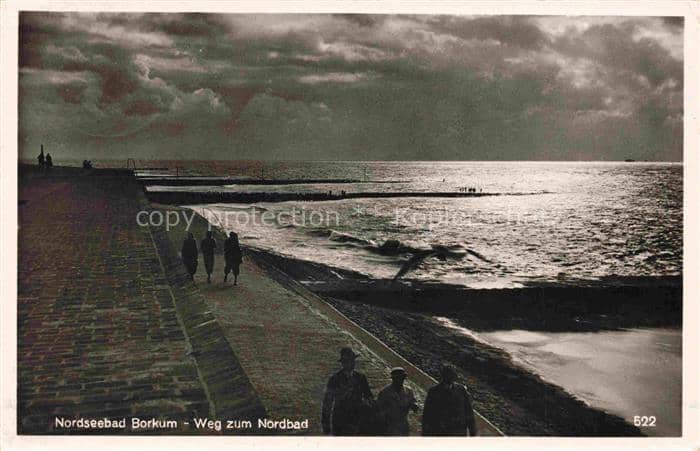 BORKUM Nordseebad Niedersachsen Weg-zum-Nordbad Promenade Nordsee Meer Wellen Sp – Ansichtskarte Borkum