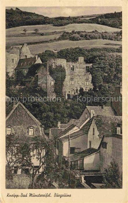 Bad Muenstereifel Euskirchen NRW Burgruine Burg Altstadt Dorf Huegel Felder – Ansichtskarte Bad Münstereifel