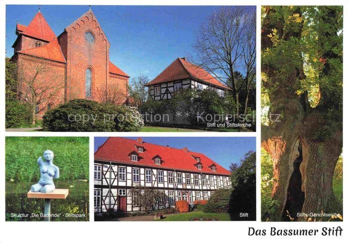 Bassum Diepholz Niedersachsen Stift Stiftskirche Stifts-Gerichtseiche Skulptur-D – Ansichtskarte Bassum