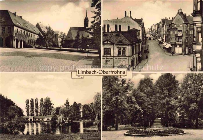 Limbach-Oberfrohna Marktplatz Kirche Strassenszene Teich Park Blumenbeet Mehrbil – Ansichtskarte Limbach-Oberfrohna