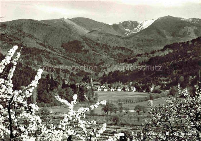 Guentersthal Guenterstal FREIBURG Baden Guenterstal Tal Kirche Kirschbluete Berg – Ansichtskarte Freiburg im Breisgau