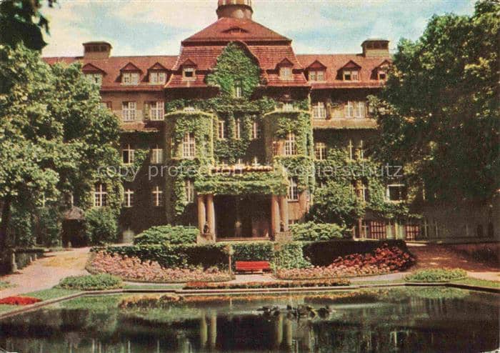 Glauchau Sachsen Krankenhaus Park Teich Efeu Garten Blumen – Ansichtskarte Glauchau