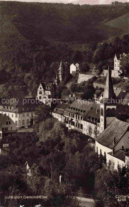 Gemuend Eifel Schleiden NRW Eifel Kirche Daecher Hang Wald Luftkurort Stadtansic – Ansichtskarte Schleiden