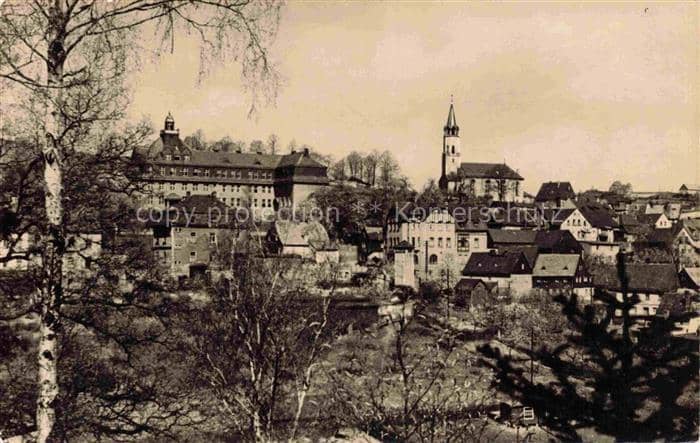 Hartenstein Zwickau Erzgebirge Sachsen Paul-Fleming-Schule Kirche Erzgebirge Sch – Ansichtskarte Hartenstein Zwickau
