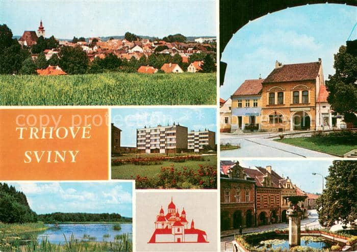 Trhove Sviny CZ Stadtpanorama Uferpartie am Wasser Motive Innenstadt Wohnsiedlun – Ansichtskarte