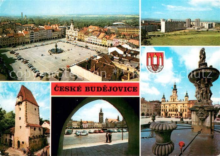 Ceske Budejovice Platz Innenstadt Brunnen Wohnsiedlung Hochhaeuser – Ansichtskarte