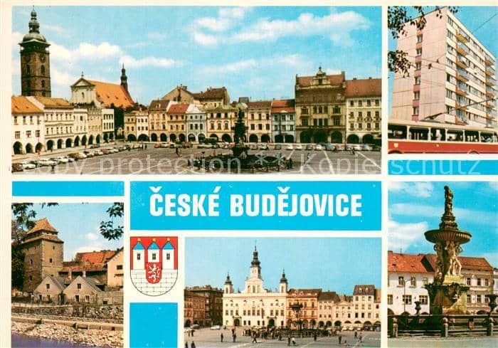 Ceske Budejovice Stadtplatz Hochhaus Schloss Denkmal – Ansichtskarte