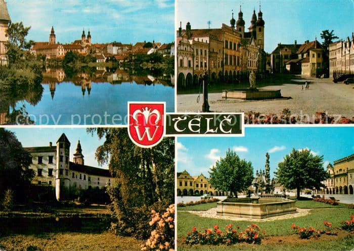 Telc CZ Panorama pres Ulicky rybnik Radnice se zamkem Zamecka zahrada Namesti Mi – Ansichtskarte
