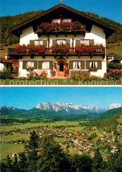 Wallgau Garmisch-Partenkirchen Bayern Ferienwohnungen Henser Hof Panorama – Ansichtskarte Wallgau