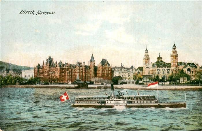 Dampfer Seitenrad Zuerich Alpenquai – Ansichtskarte