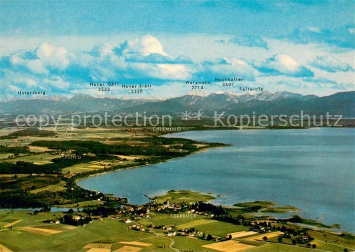 Chiemsee Bayern mit Seebrueck Chieming Ising – Ansichtskarte Chiemsee