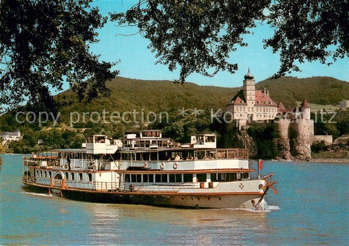 Dampfer Seitenrad MFS Stadt Wien Schloss und Kloster Schoenbuehel – Ansichtskarte