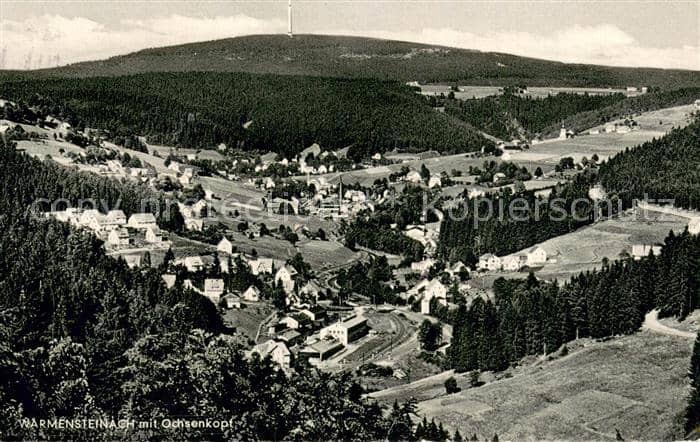 Warmensteinach Fichtelgebirge Bayern Fliegeraufnahme mit Ochsenkopf und Fernseht – Ansichtskarte Warmensteinach