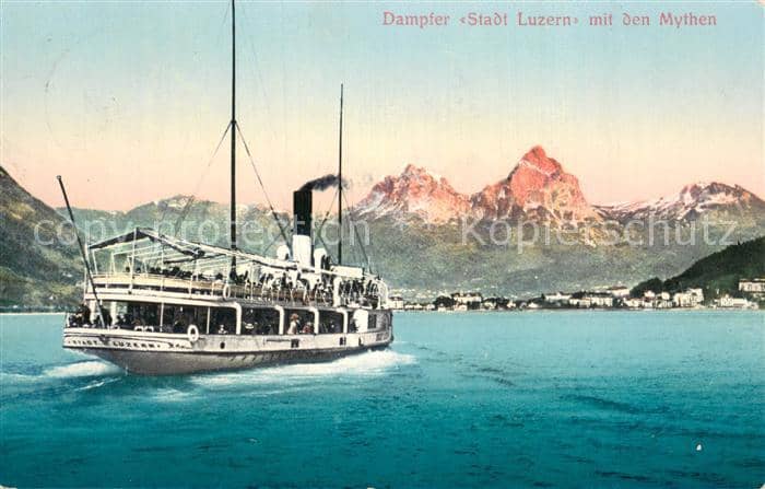 Dampfer Seitenrad Stadt Luzern Mythen – Ansichtskarte