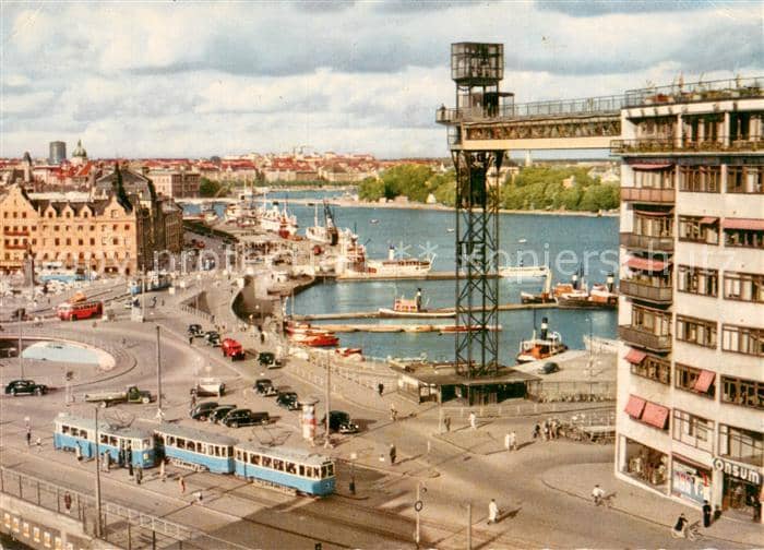 Strassenbahn Stockholm Slussen med Katarinahissen – Ansichtskarte