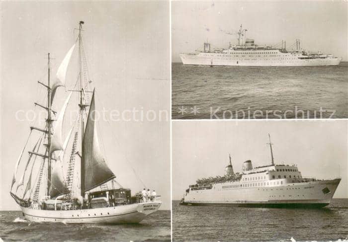 Segelschiffe Wilhelm Pieck MS Voelkerfreundschaft Sassnitz – Ansichtskarte