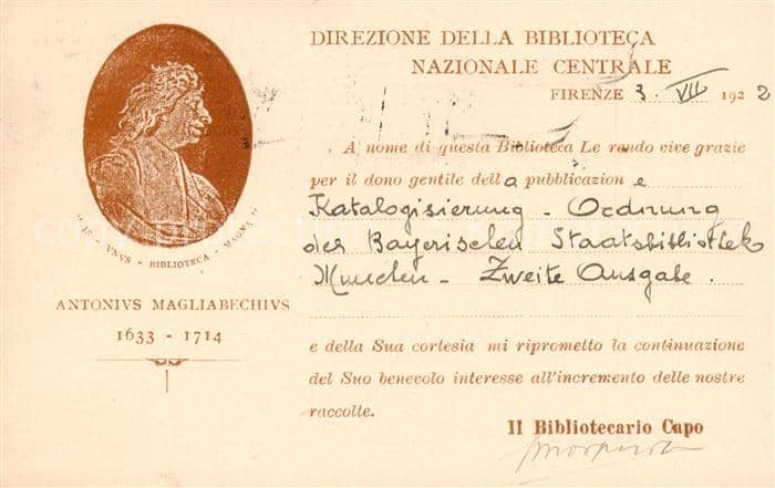 Bibliothek Library Antonivs Magliabechivs Firenze – Ansichtskarte