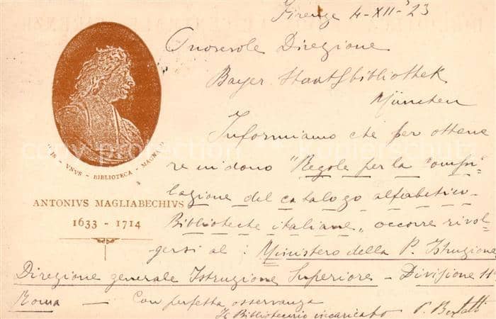 Bibliothek Library Antonivs Magliabechivs Frirenz – Ansichtskarte