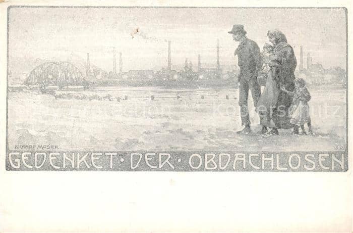 Kuenstlerkarte Richard Moser Gedenket Der Obdachlosen – Ansichtskarte