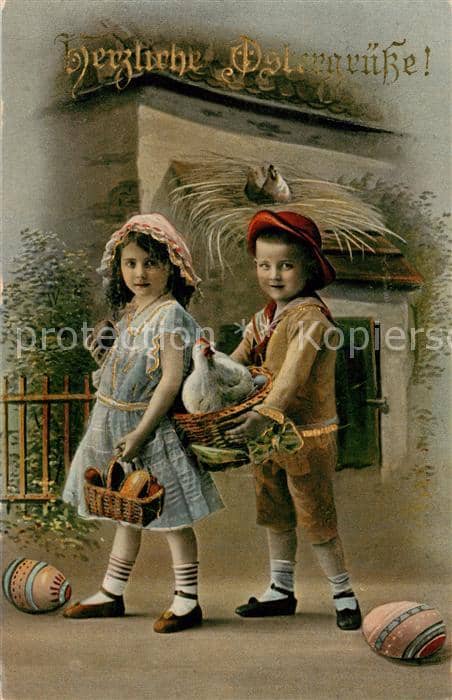 Kinder Child Enfants Ostergruesse – Ansichtskarte